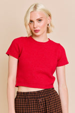 Short Sleeve Cropped Sweater Top Red