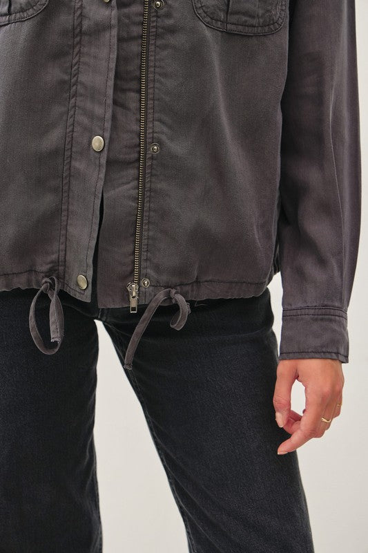 Long Sleeve Drawstring Utility Jacket Charcoal