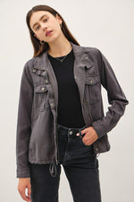 Long Sleeve Drawstring Utility Jacket Charcoal