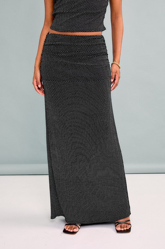 Destiny Sleeveless Boatneck Polka Dot Print Top And Maxi Skirt Black