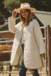 Long Sleeve Floral Print Quilted Long Jacket Ivory