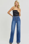 High Rise Slanted Pocket Wide Leg Jeans Dark Wash