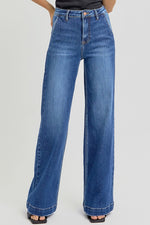 High Rise Slanted Pocket Wide Leg Jeans Dark Wash