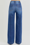 High Rise Slanted Pocket Wide Leg Jeans Dark Wash