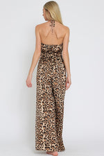  Sleeveless Cowl Neck Leopard Print Jumpsuit Brown