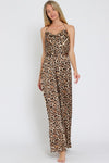  Sleeveless Cowl Neck Leopard Print Jumpsuit Brown