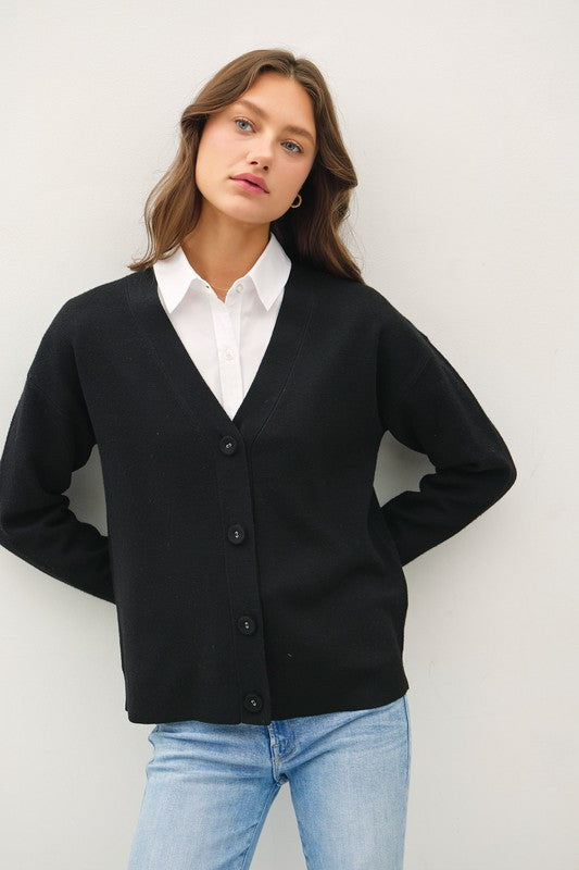  Long Sleeve Button Down Knit Cardigan Black Info