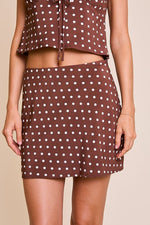 Sleeveless Polka Dot Print Top And Mini Skirt Set Brown