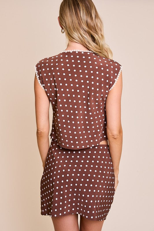 Sleeveless Polka Dot Print Top Brown