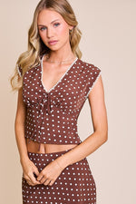 Sleeveless Polka Dot Print Top Brown