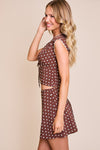 Sleeveless Polka Dot Print Top Brown