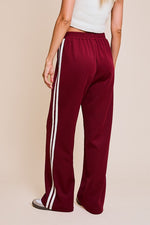 High Waist Stripe Print Track Pants Burgundy