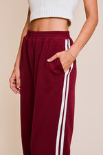 High Waist Stripe Print Track Pants Burgundy