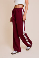 High Waist Stripe Print Track Pants Burgundy