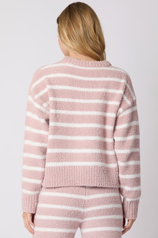 Long Sleeve Striped Sweater Top And Pants Set Pink Info