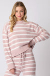 Long Sleeve Striped Sweater Top And Pants Set Pink Info