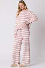 Long Sleeve Striped Sweater Top And Pants Set Pink Info