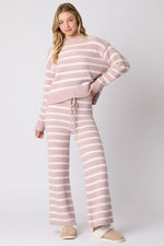 Long Sleeve Striped Sweater Top And Pants Set Pink Info