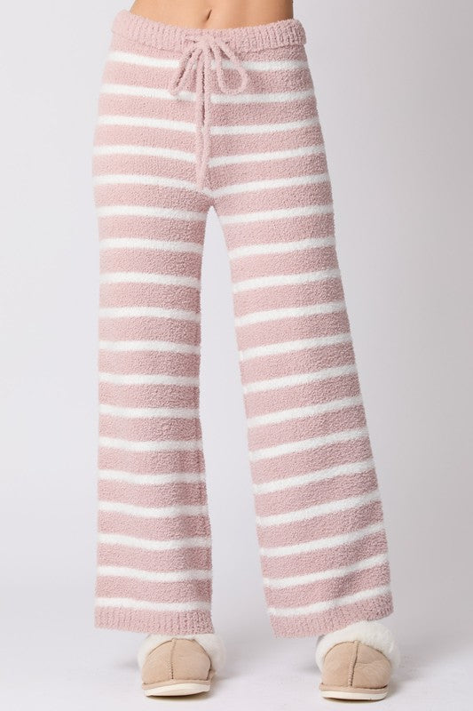 Long Sleeve Striped Sweater Top And Pants Set Pink Info