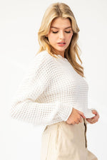 Long Sleeve Cropped Knit Sweater Top White