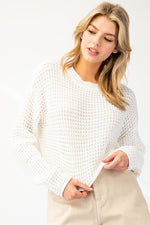 Long Sleeve Cropped Knit Sweater Top White