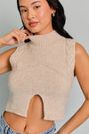  Mock Neck Cut Out Cropped Sweater Top Oatmeal