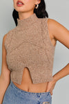 Mock Neck Cut Out Cropped Sweater Top Mocha