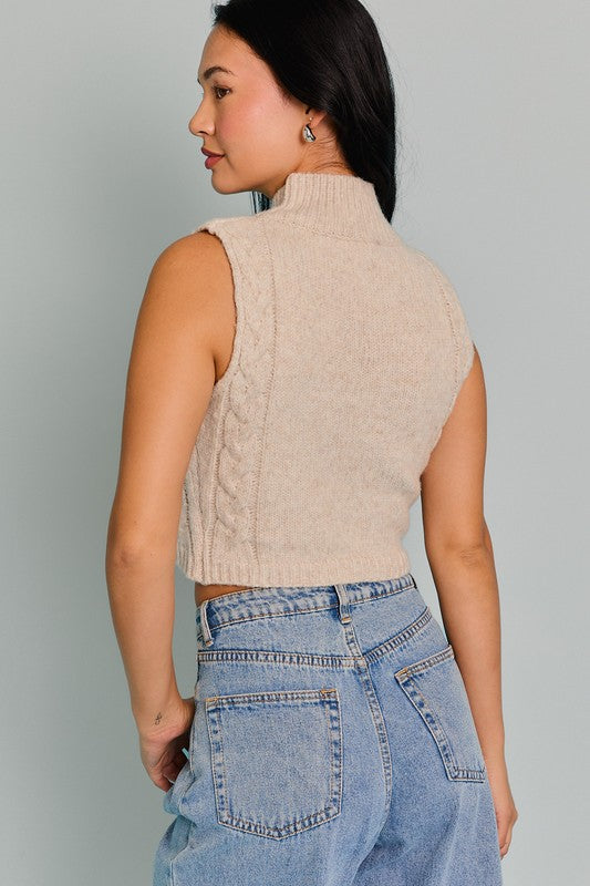  Mock Neck Cut Out Cropped Sweater Top Oatmeal