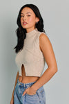  Mock Neck Cut Out Cropped Sweater Top Oatmeal