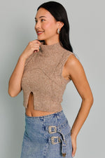 Mock Neck Cut Out Cropped Sweater Top Mocha