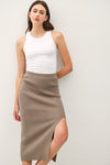  High Waist Rib Knit Midi Skirt Taupe