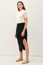  High Waist Rib Knit Midi Skirt Black