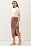 High Waist Rib Knit Midi Skirt Brown