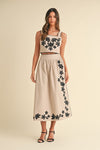 Sleeveless Embroidered Crop Top And Midi Skirt Set Taupe