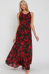 Cowl Neck Cross Back Floral Print Maxi Dress Black