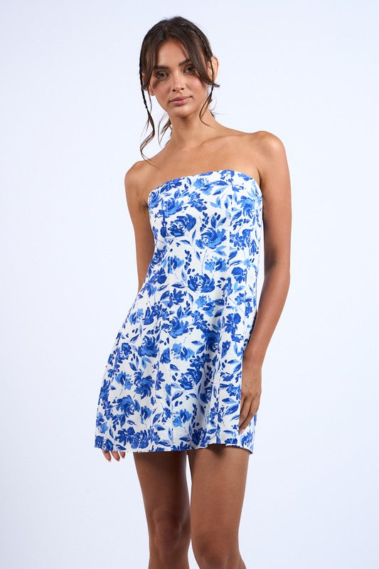 Sleeveless Floral Print Midi Dress Blue