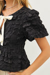 Waitlist 11/5 ♥ Marley Short Sleeve Bow Tie Bubble Babydoll Top Black