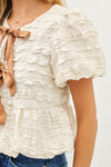 Waitlist 12/18 ♥ Marley Short Sleeve Bow Tie Bubble Babydoll Top Cream