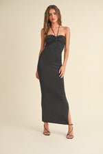 Sleeveless Halter Tie Knit Maxi Dress Black