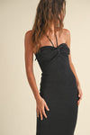 Sleeveless Halter Tie Knit Maxi Dress Black