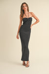 Sleeveless Halter Tie Knit Maxi Dress Black