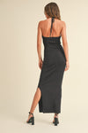 Sleeveless Halter Tie Knit Maxi Dress Black