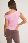 Sleeveless Asymmetrical Neckline Top Pink