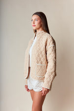  Long Sleeve Open Front Quilted Jacket Taupe