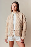  Long Sleeve Open Front Quilted Jacket Taupe