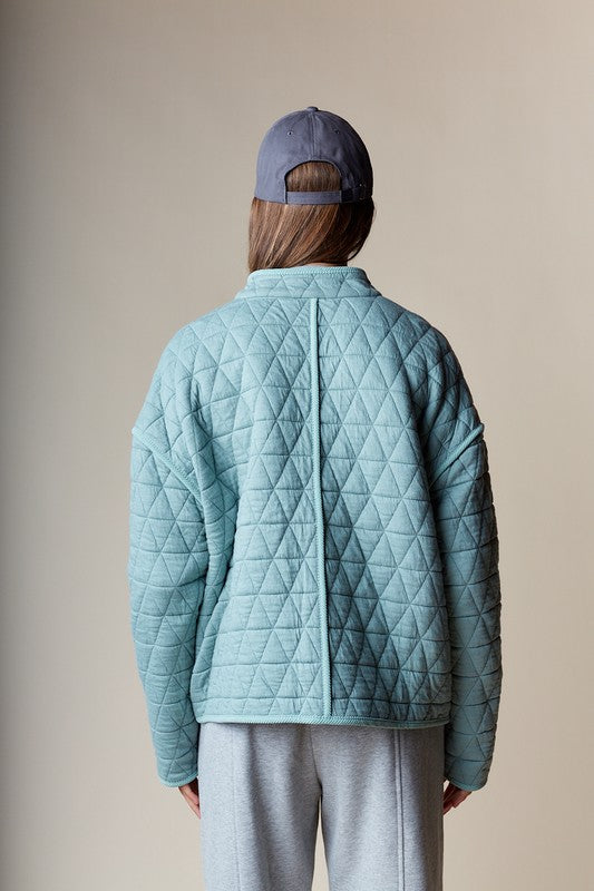 Long Sleeve Open Front Quilted Jacket Sage