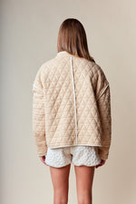  Long Sleeve Open Front Quilted Jacket Taupe