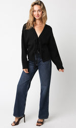 Long Sleeve Front Tie Cardigan Sweater Black