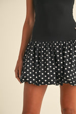 Sleeveless Polka Dot Print Bubble Mini Dress Black