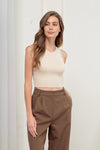 Sleeveless Ribbed Knit Cropped Sweater Top Natural